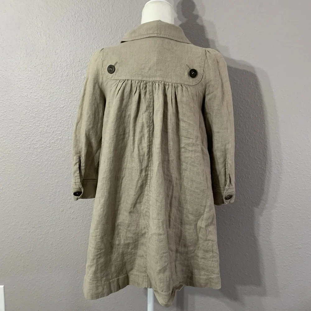 H&M 100% Linen Size 4 Swing Chore Jacket Long Sleeve Button Front Lined Pockets‎